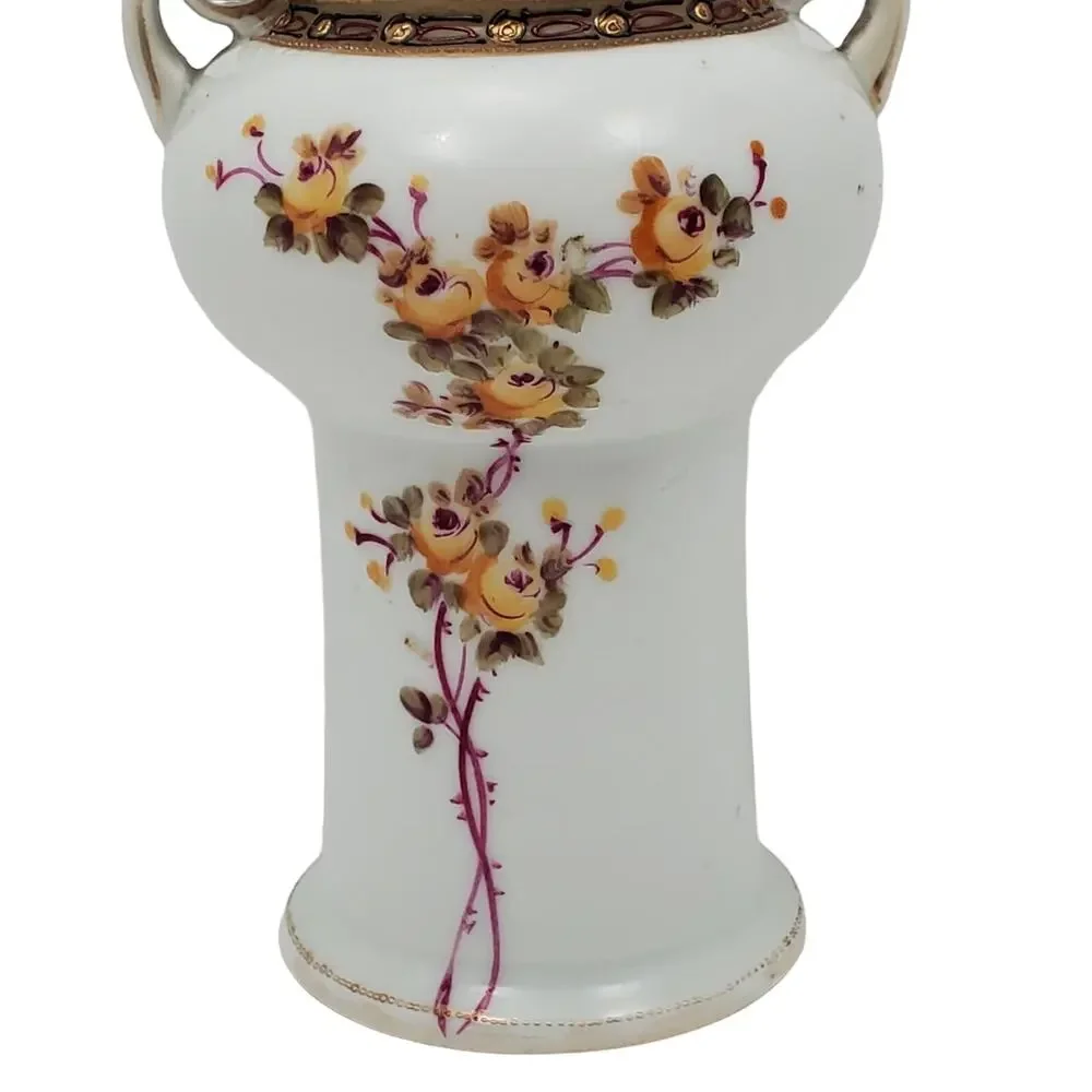 Nippon Noritake Double Handled Hand Painted Floral Gold Encrusted Vase Antique